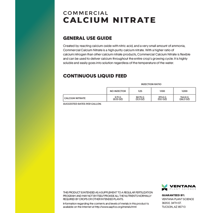 VPS Commercial Calcium Nitrate Back Label
