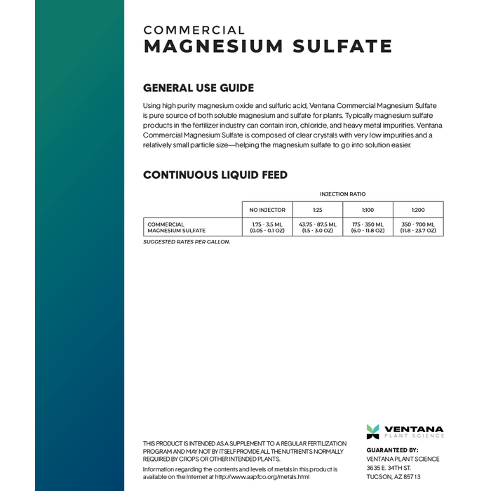 VPS Commercial Magnesium Sulfate Back Label