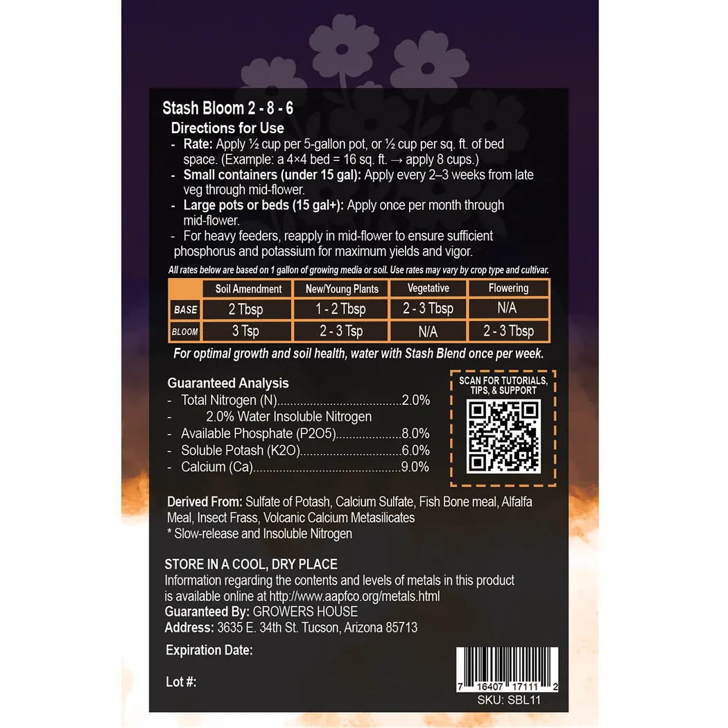 Stash Bloom Back Label with directions