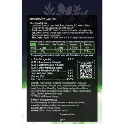 Stash Bloom Back Label with directions