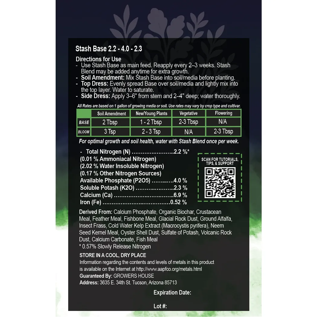 Stash Bloom Back Label with directions