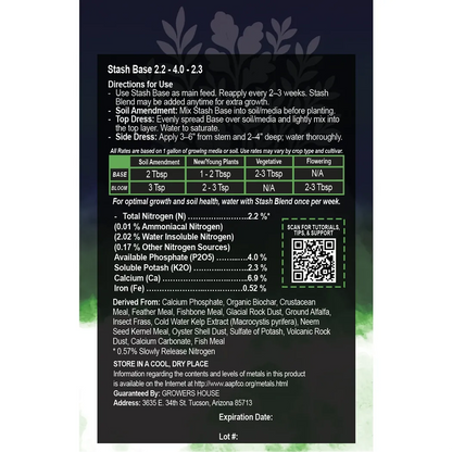 Stash Bloom Back Label with directions