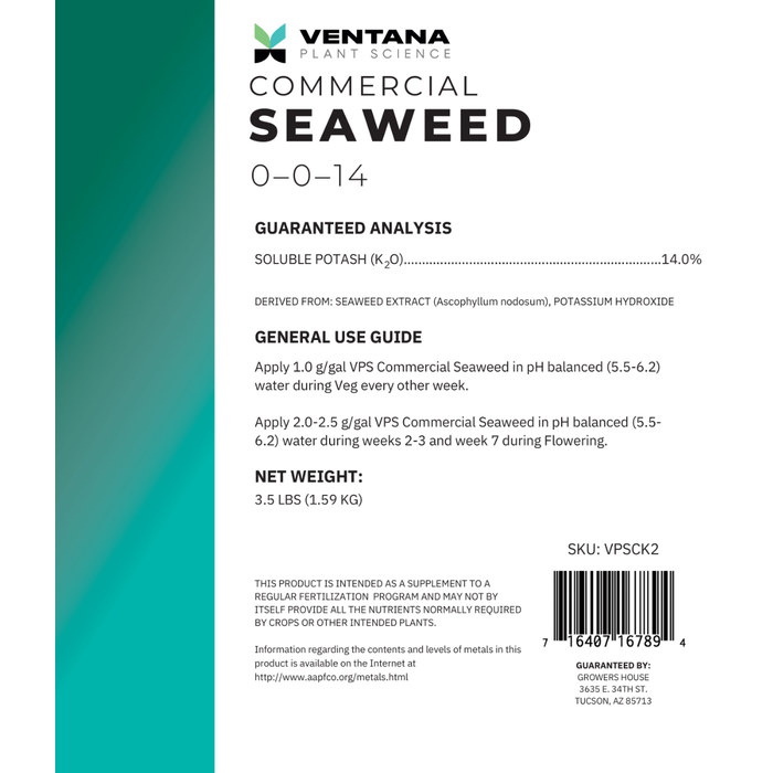 Ventana Plant Science - Commercial Seaweed - Front Label 3.5 Lbs