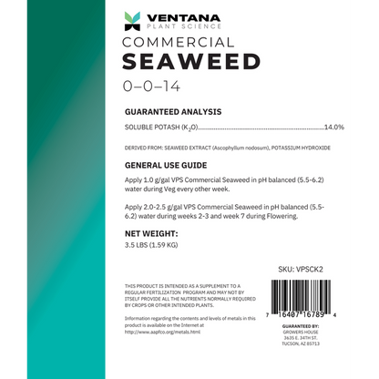 Ventana Plant Science - Commercial Seaweed - Front Label 3.5 Lbs