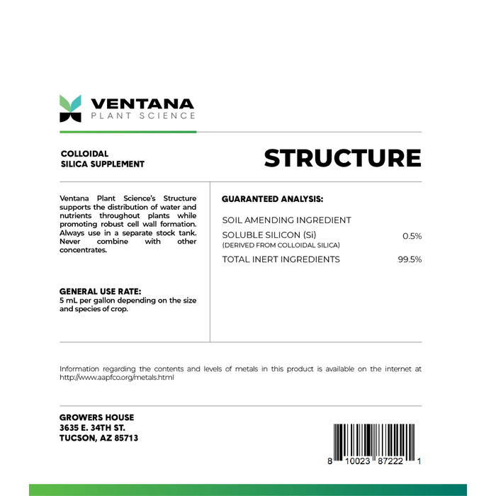 Ventana Plant Science - Structure (Silica) - Back Label